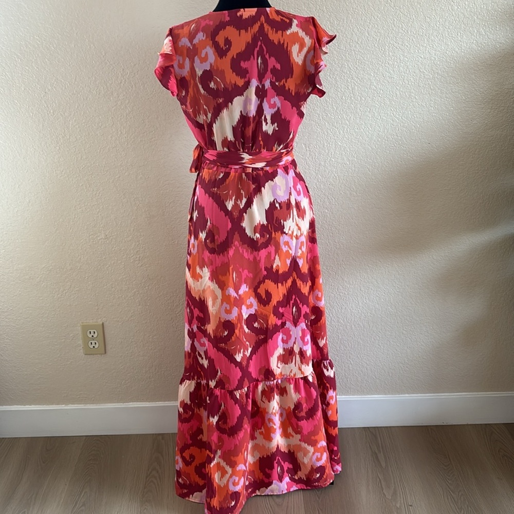 Bar III Flutter-Sleeve Wrap Pink Paisley Maxi Dress 0028 - Picture 6 of 9